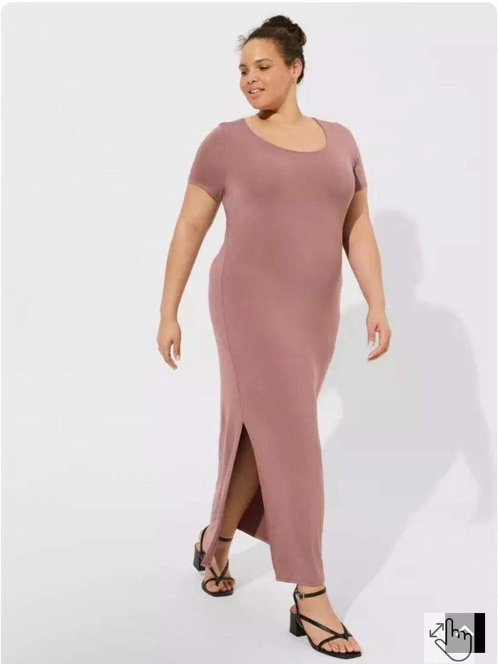 Torrid Super Soft Scoop Neck Rose Taupe Slit Maxi Dress Size 00 NWT